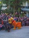two lion dances entertain the nearest crowd in Balikpapan plaza mall