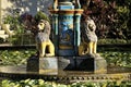 Two Lion sculptures on water fountain at Saheliyon Ki Bari Garden