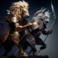 two lions in armor walking side by side Royalty Free Stock Photo