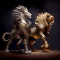 two lions in armor walking side by side Royalty Free Stock Photo