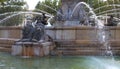 Two lions, detail of the Rotonde fountain  in the city center of Aix-en-Provence Royalty Free Stock Photo
