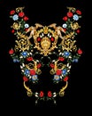 Two lions pattern with floral pattern adorned with gold baroque