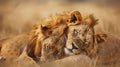 The Sleeping Lions.AI generated image Royalty Free Stock Photo