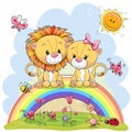 Two Lions are sitting on the rainbow