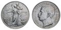 Two Lire Silver Coin 1911 fiftieth anniversary Vittorio Emanuele III Kingdom of Italy Royalty Free Stock Photo