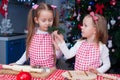 Two little adorable girls preparing gingerbread Royalty Free Stock Photo