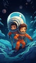 Two Little Astronauts Crossing in Spaceship Colors. Generative ai