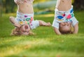 The two little baby girls hanging upside down