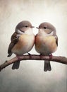 Two little birds sitting on the branch. Love concept Royalty Free Stock Photo