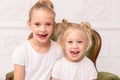 Two little blond girls fooling around and play with each other Royalty Free Stock Photo