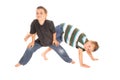 Two little boy's dancing on the floor. Royalty Free Stock Photo