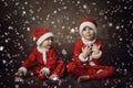 Two little boys dressed as Santa Claus Royalty Free Stock Photo