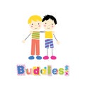 Two little boys holding arms around each other with buddies typography Royalty Free Stock Photo