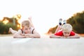 Two little boys lying together on coun Royalty Free Stock Photo