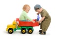 Two little boys play with toy truck Royalty Free Stock Photo