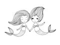 Two little cartoon mermaid. Siren.