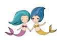 Two little cartoon mermaid. Siren.