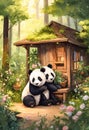 Two little giant panda bear cub embraced in a green forest Royalty Free Stock Photo