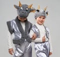 Two little girl dressed as goats and cows