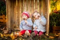 Two little girls in the autumn park Royalty Free Stock Photo