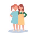 two little girls best friends , best friends hugging each other. happy smiling kids . Flat vector cartoon illustration Royalty Free Stock Photo