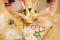 Two little girls chefs crumple the dough Royalty Free Stock Photo