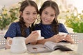 Two little girls drinking tea Royalty Free Stock Photo