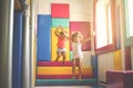 Two little girls in playground. Caucasian girls playing together