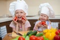 Two little girls preparing healthy food on kitchen Royalty Free Stock Photo