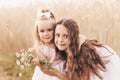 Two little girls sisters hug and collect flowers in the summer Royalty Free Stock Photo