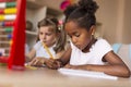 Little girls doing math homework