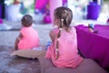 Two little girls at tropical beach in Philippines Royalty Free Stock Photo