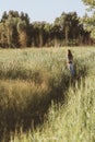 Two little girls walking outdoors. Kids enjoy countryside life Royalty Free Stock Photo