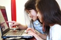 Two little girls working on a laptop Royalty Free Stock Photo