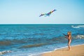 Two little happy cheerful girl run with a kite Royalty Free Stock Photo