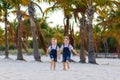 Two little kids boys having fun on tropical beach Royalty Free Stock Photo