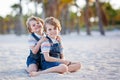 Two little kids boys having fun on tropical beach Royalty Free Stock Photo