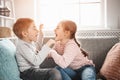 Two little kids having fight at home. Royalty Free Stock Photo