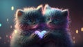 Two little kittens holds heart in paws on colorful lens flare background cute in love cats Royalty Free Stock Photo