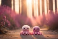 Two little octopuses are walking in the forest. AI generated