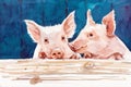 Two little pig watercolor illustration