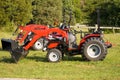 Two little red tractors for sale Royalty Free Stock Photo