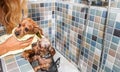 Two little wet cute and beautiful purebred Yorkshire Terrier dogs in the bathtub after bath selective focus