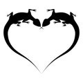 Two lizard's silhouette on Valentine shape on white Royalty Free Stock Photo