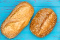 Two loaves of delicious fresh crusty bread Royalty Free Stock Photo