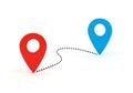 Two location pointers connected by a dotted line Royalty Free Stock Photo