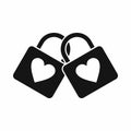 Two locked padlocks with hearts icon, simple style