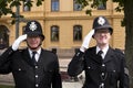 Two London Bobbies posing in the Karlsborg Fortress in Sweden