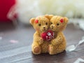 Two love bears on wooden background. Macro shot Royalty Free Stock Photo