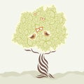 Two love birds and stylized tree Royalty Free Stock Photo